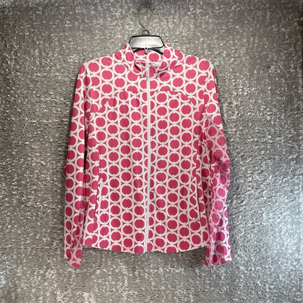 Gottex Full Zip Long Sleeve Pullover Top Pink Preppy Colorful Sun Protection M